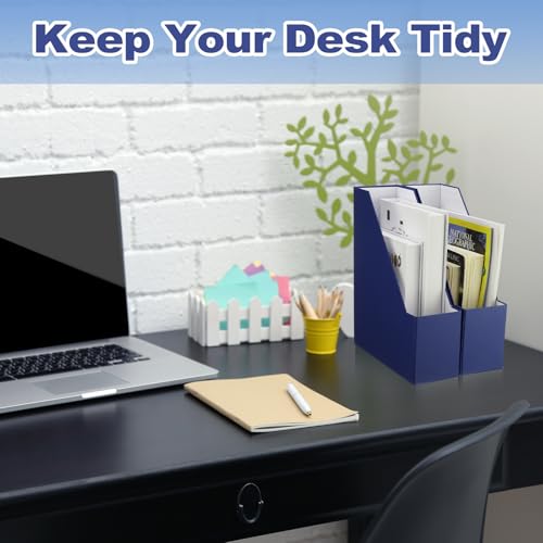Feifeiya Magazine File Holder Set of 6 Stylish Sturdy Cardboard File Boxes Desk Organizer Beautiful Magazine Holder Rack with Gold Label Holder for Home Office Desktop Bookshelf Classroom (Navy Blue) - color: navy blue