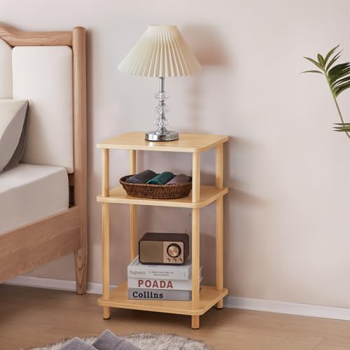 Apicizon 3 Tier End Table, Record Player Stand with Storage Shelf, Wooden Vinyl Record, Nightstand Bedside Table for Small Spaces, Bedroom, Living Room, Easy Assembly, Natural - color: Natural, size: 1 Set, style: 3 Tier
