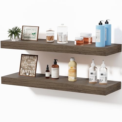 Floating Shelves for Wall, Bathroom Shelves Over Toilet, Wall Shelves & Book Shelf for Room, Hanging Shelf, Modern Wooden Mounted Floating Shelves, 24x7x1.5 in (Smoke Gray, Set of 2) - color: Smoke Gray, size: 24"(set of 2)