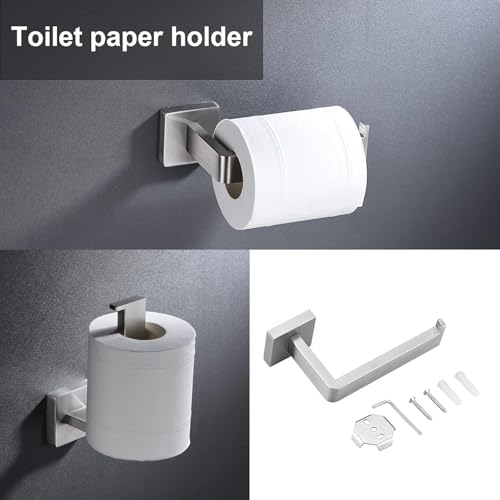 5 Pieces Brushed Nickel Bathroom Hardware Set Include 24inch Towel Bar,2pcsTowel Hooks,Toilet Paper Holder Square SUS304 Stainless Steel Bathroom Accessories Set Heavy Duty Wall Mounted - color: Round Brushed, size: 24" 5pcs