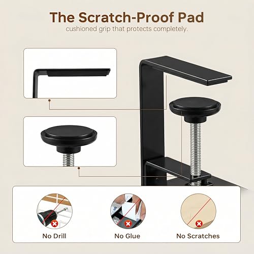 Upgraded 25.2'' Under Desk Cable Management Tray, No Drill Clamp-On Design Wire Organizer, Cable Organization Box for No Damage to Desk, Metal Cord Organizer for Home Office, Black - color: Black