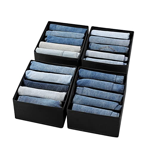 Jeans Drawer Organizers for Clothing, 5 Compartment Wardrobe Storage Box, Washable Clothes Organizer for Folded Clothes, Jeans, Pants, Leggings, t-shirts(Black) - color: Black