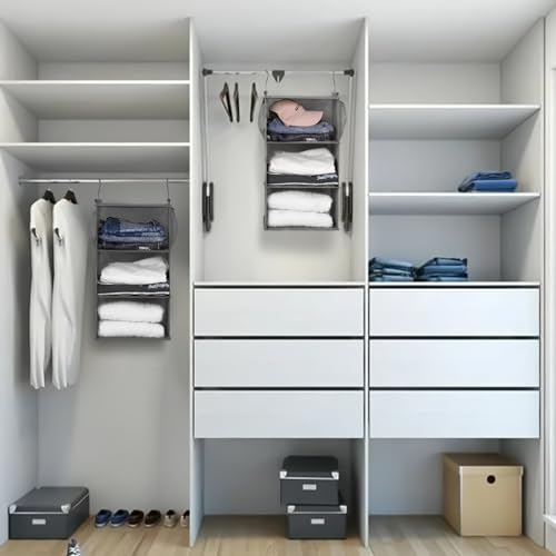 MAX Houser 3 Tier Shelf Hanging Closet Organizer, Space Saver,Closet Hanging Shelf with 2 Sturdy Hooks for Storage, Foldable (Grey) - color: Ashy