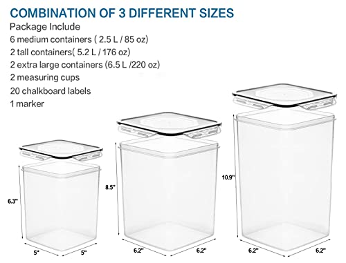 VERONES Large Tall Airtight Food Storage Containers, 10 PACK Plastic Airtight Kitchen & Pantry Organization, Ideal for Flour & Sugar Plastic Canisters with Labels - color: Black