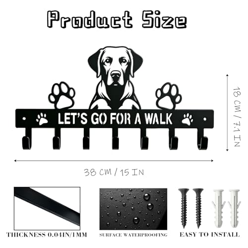 Labrador Key Holder Wall Mount, Dog Leash Holder with 7 Hooks, Metal Key Rack for Entryway Front Door, Black Wall Key Hanger, Labrador Decor Accessories Gift, Decorative Dog Storage Organizer - color: Labrador