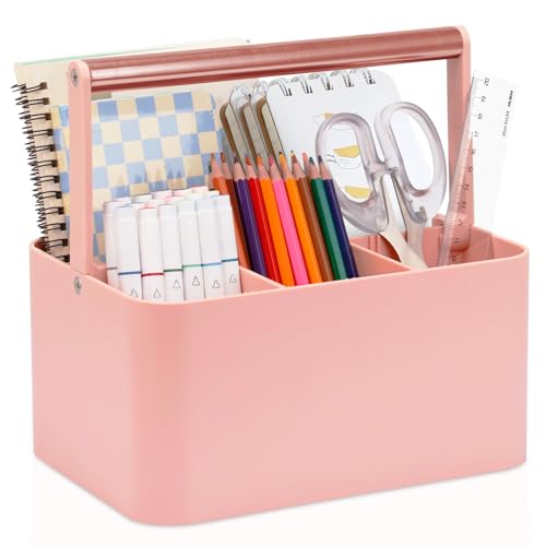 Multipurpose Caddy Organizer with Handle and Adjustable Divider, Portable Art Supply Storage Organizer for Art Craft Supplies, Dorm, Office, Bathroom, Shower, Cleaning, Makeup (Rose Gold) - color: Rose Gold