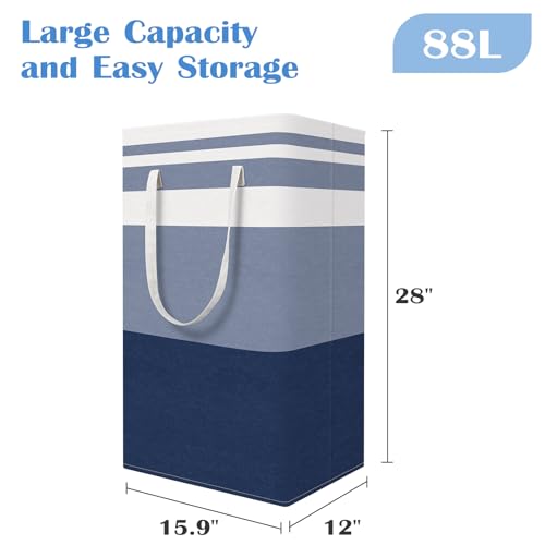 BlissTotes 3-Pack Laundry Basket, Freestanding＆Waterproof Laundry Hamper, Collapsible Tall Clothes Hamper with Easy Carry Handles for Clothes, Towels in the Family and Dorm,Gradient Blue,88L - color: Blue, size: 88L