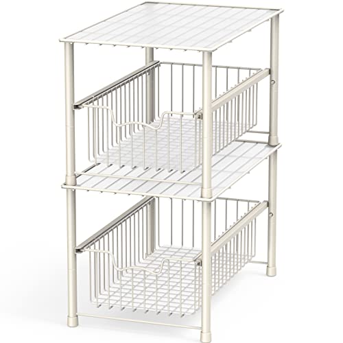 Simple Houseware Stackable Under Sink Cabinet Sliding Basket Organizer Drawer, White - color: White