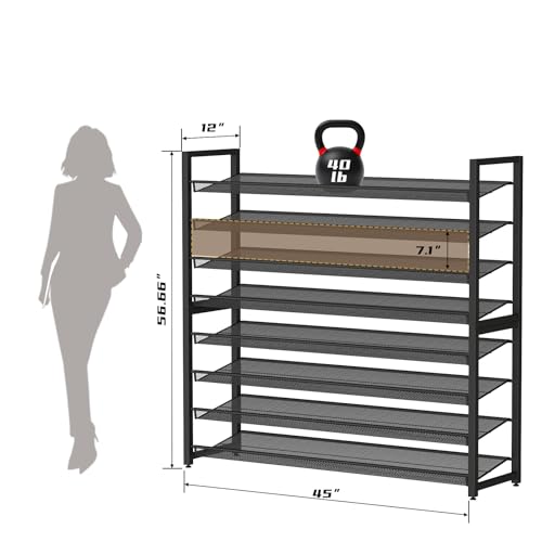 Metal Shoe Rack,Large 8 Tier Shoe Organizer, Heavy Duty Metal 4-Tier Stackable Shoe Storage Vertical Shoe Rack for Closet Front Door,Entrance,Entryway,Garage,Up to 50 Pairs,Black - color: Black, size: 8 Tier