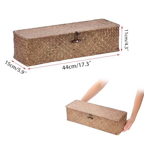 Sumnacon Extended Seagrass Storage Basket with Lid 3-Section Wicker Storage Basket,Small Woven Shelf Basket for Toiletries Tampon Storage,Seagrass Basket for Shelf Bathroom Toilet Counter,Coffee - color: Coffee, size: Large