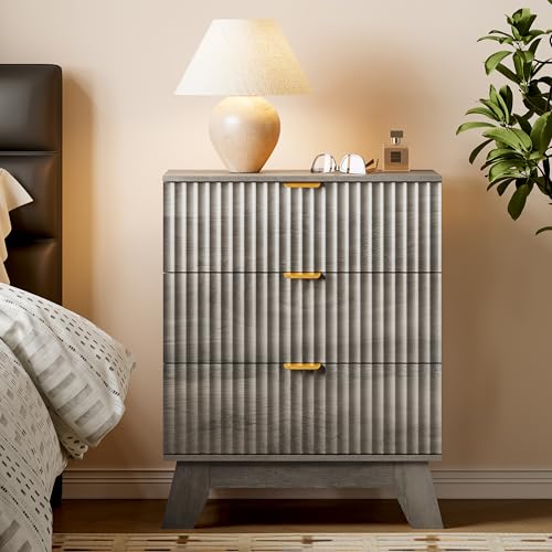 BORNOON Fluted 3 Drawer Dresser, 30.3" Tall Compact Modern Boho Chest of Drawers, Wooden Storage Cabinet for Bedroom, Living Room, Entryway, Curved Profile Design - color: Rustic Drift, size: 3 Drawers