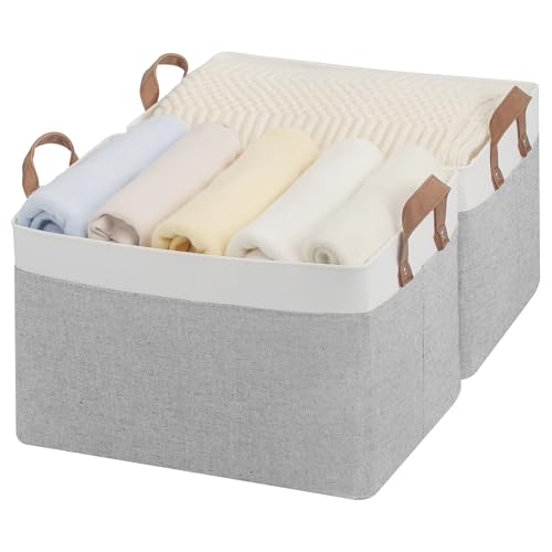 StorageWorks Storage Bins, Fabric Storage Bins for Shelves, Large Storage Baskets with Metal Frame, Closet Baskets and Bins with Handles, Gray and White, 2-Pack - color: Gray and White, size: 16 ½" L x 12" W x 10 ¼" H