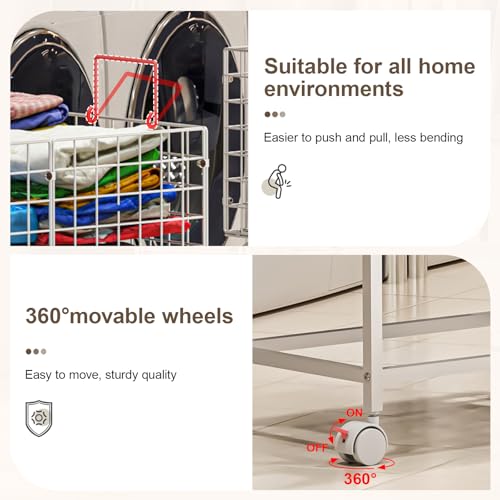 Wire Laundry Hamper Cart,80L Laundry Hamper Trolley with Pull Handle,White High Laundry Basket Cart for Laundry Room,Bathroom,Bedroom-White（23.6 * 15.75 * 28inch） - style: Medium Oblong-White