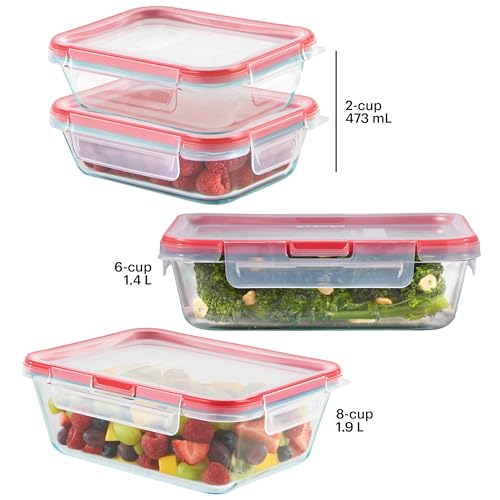 Pyrex Freshlock (4-Pack) Mixed Sized Glass Food Storage Containers Set, Airtight & Leakproof Plastic Locking Lids BPA-Free, Meal Prep Containers Set, Freezer Dishwasher Microwave Safe - size: 4 Pack