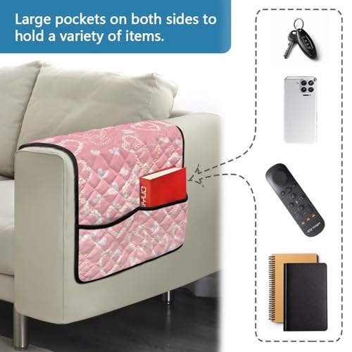 Pink Pearl Heart Print Couch Armrest Cover for Recliner with Side Pocket Comfortable Recliner Armrest Organizer Furniture Protector Waterproof Armchair Slipcover for Couch - color: Pink Pearl Heart