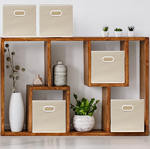 Simple Houseware Foldable Cube Storage Bins with Handles, 11-Inch, Beige, 6-Pack, Fabric Cubes Organizer for Closet or Shelves - color: Beige