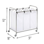 Honey-Can-Do SRT-01235 Heavy-Duty Triple Laundry Sorter, Chrome/White 70 lbs