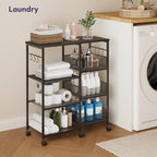 SWTYMIKI Kitchen Island Cart on Wheels - 4 Tier Rolling Kitchen Table Cart with Storage Shelves, 6 Removable Hooks& Locking Casters, Coffee Bar Cabinet for Dining Room Pantry Office, Black - size: 28x11.81in, style: Black