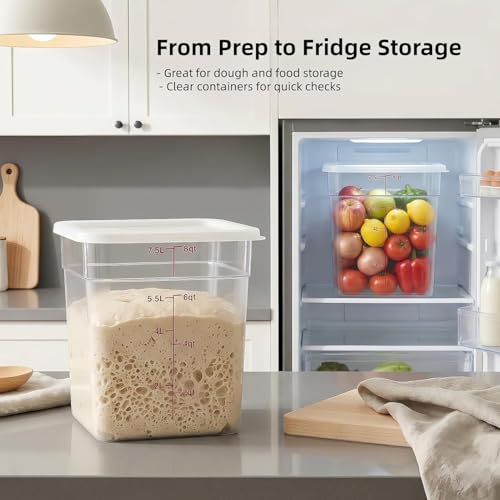 2 Pack Dough Proofing Containers with Lids, 8Qt Clear Polypropylene Food Storage Bucket, BPA-Free Commercial Grade Stackable Container for Kitchen Restaurant Dough Proofing, Marinating, XL