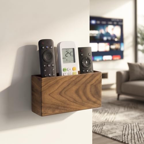 Remote Holder Hole-Free, Self-Adhesive Storage Wooden Box, Wall Mounted or Desk Mounted Container(Large Size) - size: Large