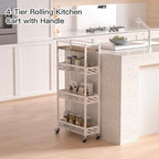 DGSNADGO Slim Rolling Storage Cart, 4-Tier Kitchen Cart on Wheels, Narrow Utility Cart with Handle and Wooden Tabletop for Small Space in Kitchen, Living Room, Bathroom, Laundry Room, Beige and White - color: Beige+white