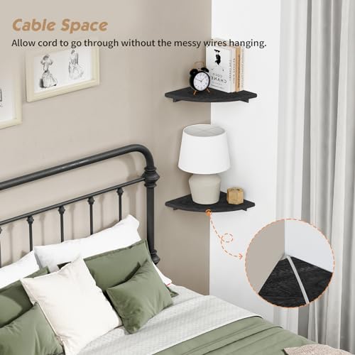 Forbena Black Corner Floating Shelves for Wall Set of 4, Small Rounded Corner Shelves Wall Mount for Bedroom Books, Mini Wood Hanging Corner Shelf for Bathroom Decor, Living Room, Small Spaces - color: 4. Black, size: 10" Depth