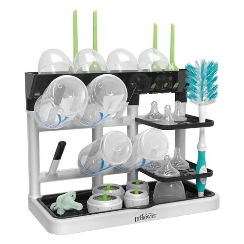 Dr. Brown's Baby Bottle Drying Tower, Stand-Up Countertop Drying Rack with Organized Storage for Baby Essentials, Space Saving Vertical Rack, Black/White - color: Black/White