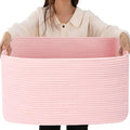 75L Large Woven Storage Basket, Pink Cotton Rope Laundry Hamper with Handles, 22”x17”x12” Rectangle Blanket Basket for Toys, Clothes, Pillows, Nursery and Living Room,Shelf Basket - color: Soft Pink
