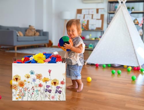 NTAOHAMPER Boho Flower Nursery Basket ,Fall Wildflower Storage Bin with Handles for Your Baby and Lover to Load Your Love into it(Flower) - color: Flower