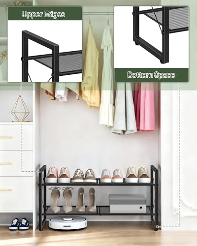 CHOEZON Shoe Rack, 2-Tier Shoe Rack for Closet, Metal Shoe Storage Organizer, Shoe Rack for Entryway, Shoe Shelf with Adjustable Feets, for Entryway, Hallway, Living Room, Bedroom, Black TXJ12BB - size: 30"L x 10.4"W x 15.4"H