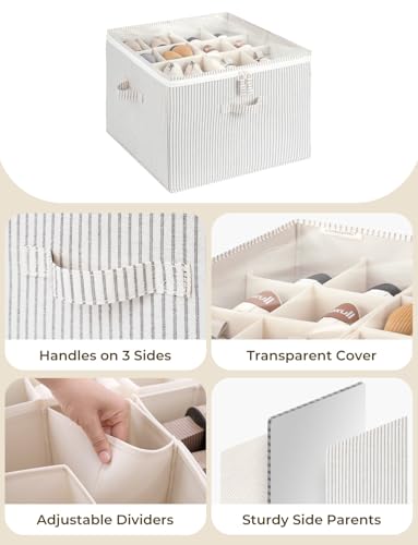 StorageWorks Shoe Organizer for Closet, Fits up to 16 Pairs, Shoe Cubby Storage Containers with Adjustable Dividers and Clear Cover, Khaki and Beige Stripes - color: Gray and White Stripes, size: Medium