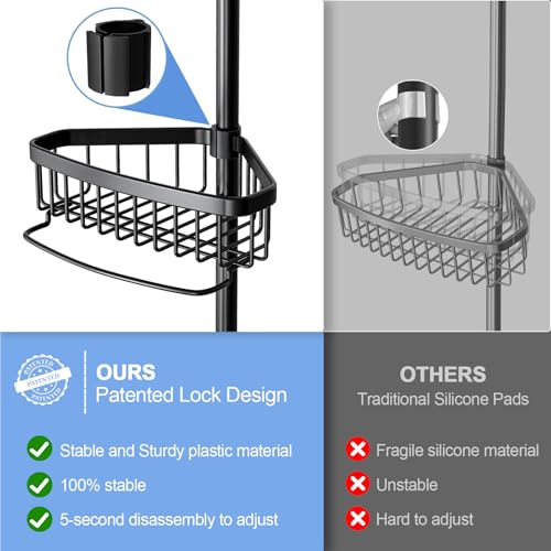 Corner Shower Caddy Tension Pole: Adjustable Rustproof 4-Tier Inside Bathroom Organizer - 47-121 inch Quick Installation Bathtub Shelves for Shampoo Storage - Rod Floor Standing Bath Rack - Black - color: Black