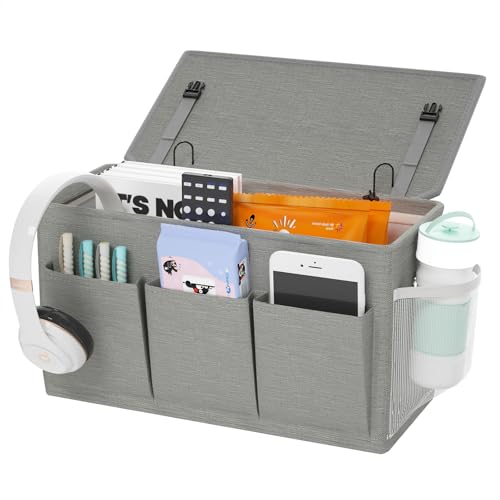 Edudif Dual-purpose Bedside Caddy Bedside Organizer, Bed Caddy with 6 Pockets, Versatile Bedside Storage Solution Magazine Remotes holder, ideal for Home, Dorm, Hospital, Crib Bed (Grey) - color: Grey