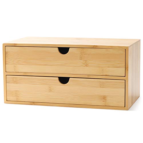 Wisuce Bamboo Desk Drawer Organizer, Desktop Organizer with Drawers Tabletop Storage Organization Box for Office Home Toiletries Supplies Vanity, No Assembly Required(2 Drawers) - style: 2 Drawers