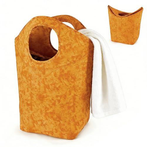 18"x17"x9.5" Capacity Foldable Laundry Basket, Portable Collapsible Laundry Hamper with Soft Handle, Waterproof Wear-Resistant Storage Bag for Dirty Clothes, Grocery, Camping, Bathroom, Bedroom, Car - color: Earth texture orange, size: 17"L x 9.5"W x 18"H
