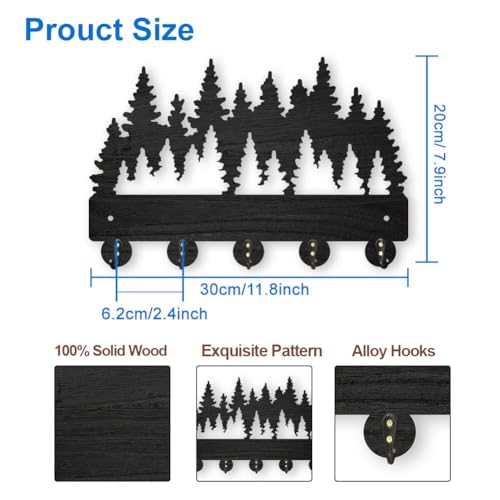 MAYJOYDIY Forest Coat Rack Wall Mount - 11.8x7.9 inch Wood Dense Forest Tree Wall Art Decor Key Holder 5 Alloy Hooks Black Hook Rack for Entryway, Living Room, Bedroom - Gift - color: Forest
