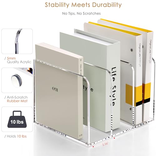 SANRUI Clear Acrylic File Organizer - 3 Compartments Magazine Holder, Vertical File Sorter for Home Office/Classroom/Dorm, Non-Slip Desk File Rack, No Assembly Required, B5 Size - size: B5, 3 Sections, 1 Pack