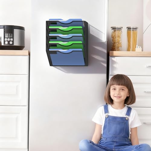 Kuntine.B Wall File Organizer Office Hanging Magazine Holder Wall File Organizer for Office Home (Black, 5 Tier Magnetic) - color: Black, size: 5 Tier Magnetic