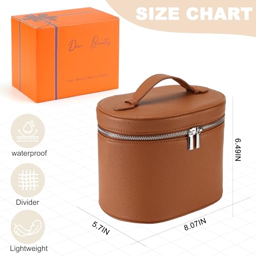 Makeup Bag Vanity Case Cosmetic Bag with Removable Divider Travel Toiletry Bag for Women Portable Make up Box Organizer, Brown - color: Brown