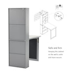 Folding Desk with Storage,Foldable Convertible Writing table with Blackboard and Shelves,Wall Mount Fold Out Table Cabinet , Space-Saving Murphy Desk for Multi-Function Home Office Workstation (Grey) - color: Grey