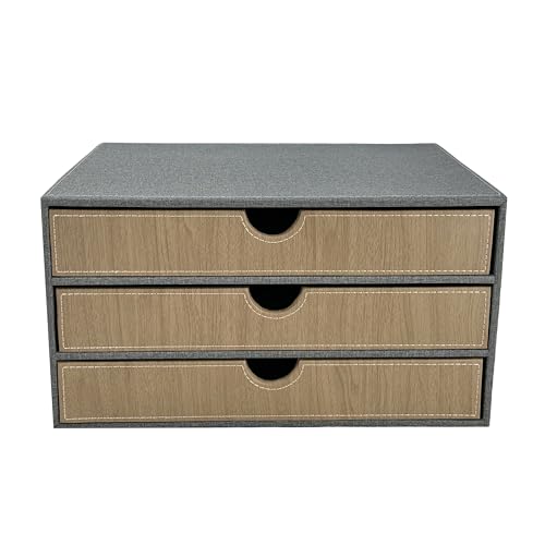 3-Drawer Leather Desk Organizer with A4 File Holder-Stackable Modular Storage Box for Office Supplies,Files,Bills & Jewelry-Space-Saving Design for Home Office,Desk & Workspace(Grey Cloth) - color: grey cloth