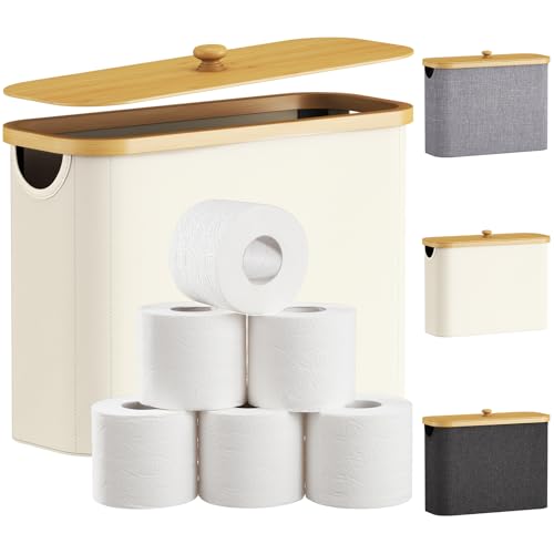 Lifewit Toilet Paper Storage Holder for 9 to 12 Rolls, Free Standing Toilet Paper Basket Stand with Bamboo Lid, Collapsible Fabric Bathroom Organizer Box for Mega Rolls, 23L, Large, White - color: White, size: 23L