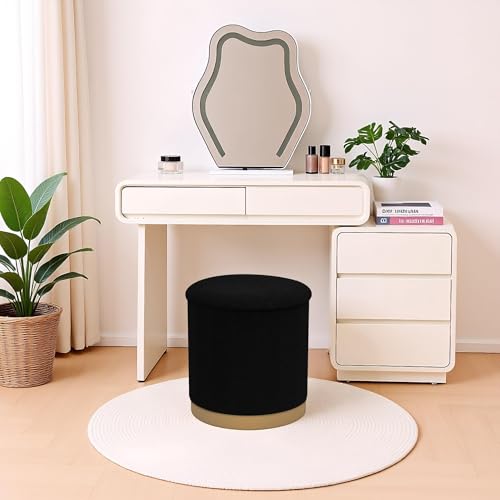 15" Round Storage Ottoman,Boucle Foot Rest/Seating/Storage for Small Space-Living Room/Bedroom/Dorm-Black - color: Black