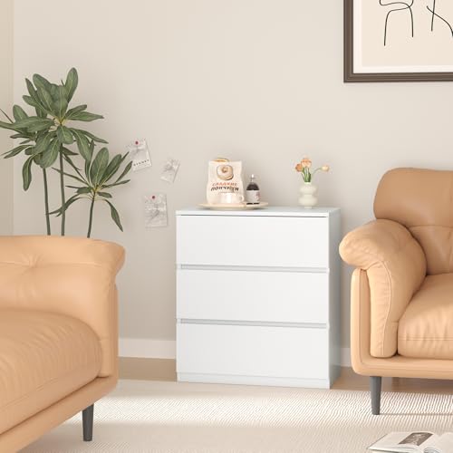 3 Drawer Small Dresser, White Wood Chest of Drawers, Modern Nightstand with Three Wide Drawers, Short Dressers for Bedroom, Closet, Entryway - color: White, size: 13.4"D x 23.6"W x 25.1"H (3 Drawers)