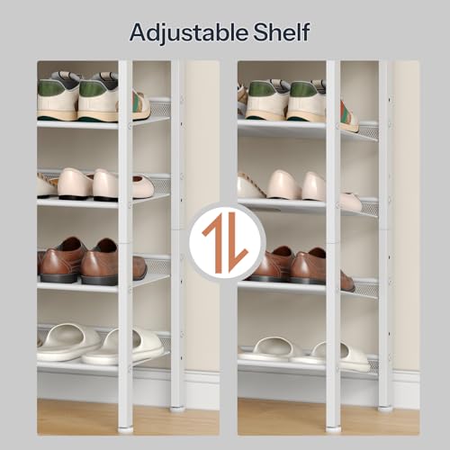 HOOBRO Shoe Rack for Entryway, 5-Tier Shoe Organizer with Adjustable Mesh Shelves, 12-16 Pairs of Shoes, Spacious Floor Mount, Metal, Industrial, Shoe Shelf for Closet, Natural and White WN12XJ01 - color: Natural + White, size: 29.5"W x 11.8"D x 31.8"H