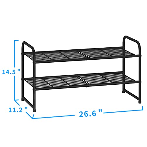 Simple Trending 2-Tier Stackable Shoe Rack, Metal Shoe Shelf Storage Organizer, Black - color: Black, size: 2 Tiers