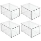 mDesign Plastic Stackable Bathroom Storage with Pull Out Bin Organizer Drawer for Cabinet, Vanity, Shelf, Cupboard, Cabinet, or Closet Organization - Lumiere Collection - 4 Pack - Clear - size: 8 x 12 x 6 (Pack of 4)