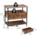 Edbuosy 27 Inch Wide Night Stand with Charging Station, Wood Nightstand with Open Shelf, Large Drawer Bedside Table for Living Room/Bedroom/Office (Retro Brown) - color: Retro Brown, size: 1 Drawer