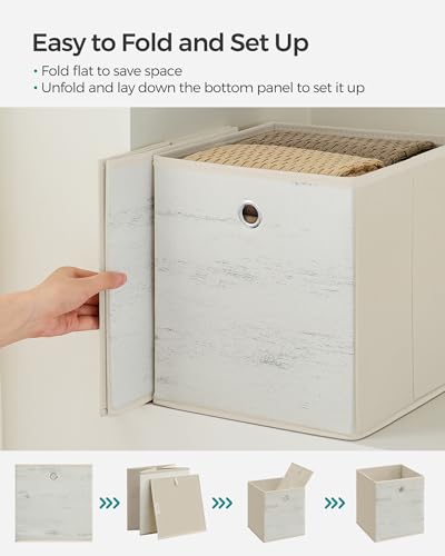 SONGMICS Storage Cubes, Set of 6 Storage Bins with Handles, Foldable Oxford Fabric and Non-Woven Fabric Storage Boxes, 10.2 x 10.2 x 11 Inches, Fit Cube Storage Unit, Vintage White URFB126W01 - color: Vintage White, size: 6 Pack (10.2"L x 10.2"W x 11"H)