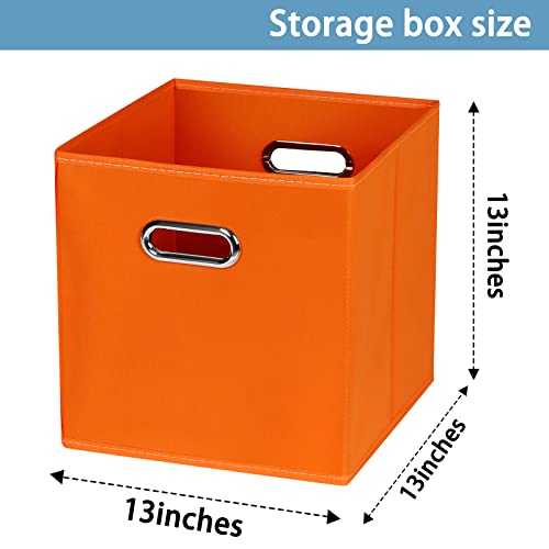 Black Fabric Cubby Storage Bins,13x13x13 Inches ,Cube Organizer Bin Foldable Storage Boxes with Dual Handles Fabric Organizer Box and collapsible Storage basket,Set of 6,Orange - color: Orange, size: 6 Pack